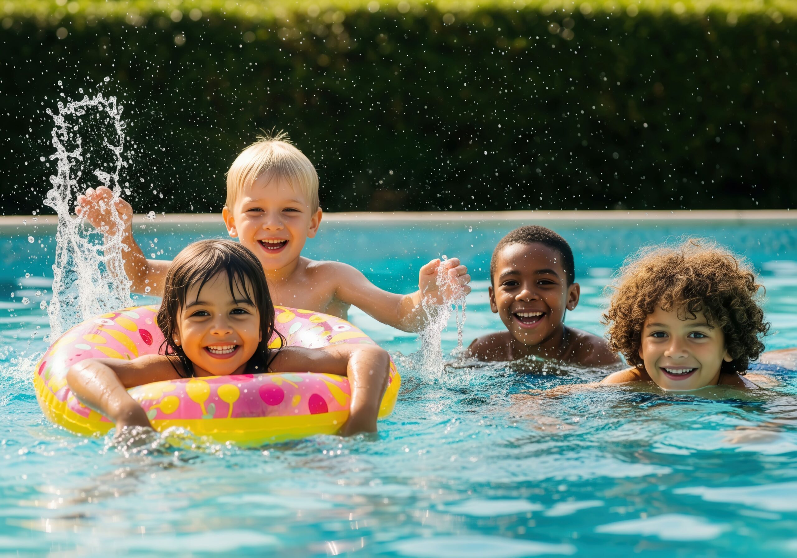 Kinder spielen lachend im Wasser